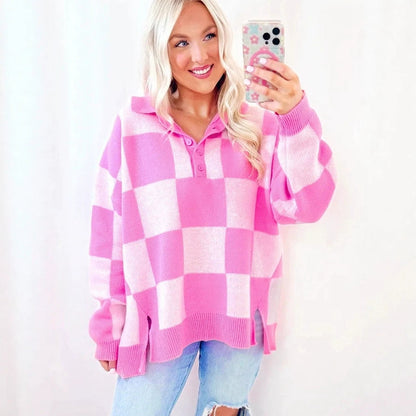 Womens Versatile Loose-fitting Half-button Sweater