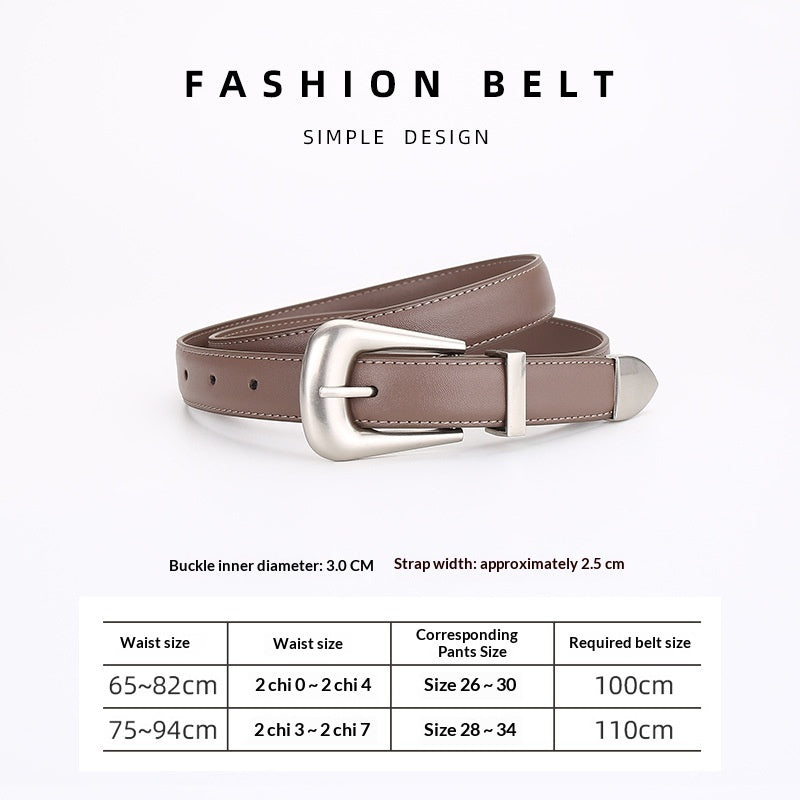Womens Retro Unisex Fashion Versatile Square-buckle Leather Belt