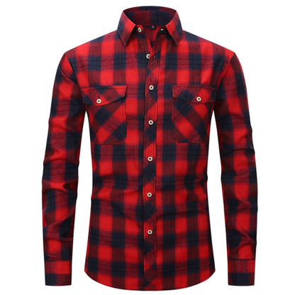 Classic Men's Plaid Shirt With Pockets - Long Sleeve Casual Button Down For Work & Outdoor