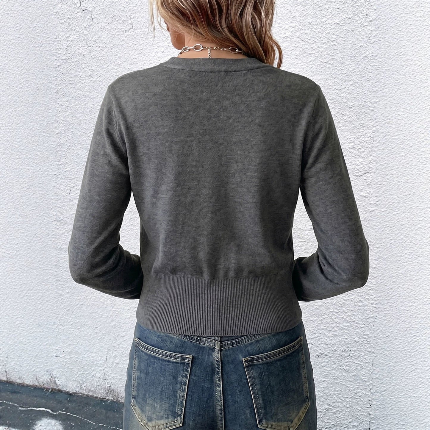 Womens Double-Faced V-Neck Knitted Sweater