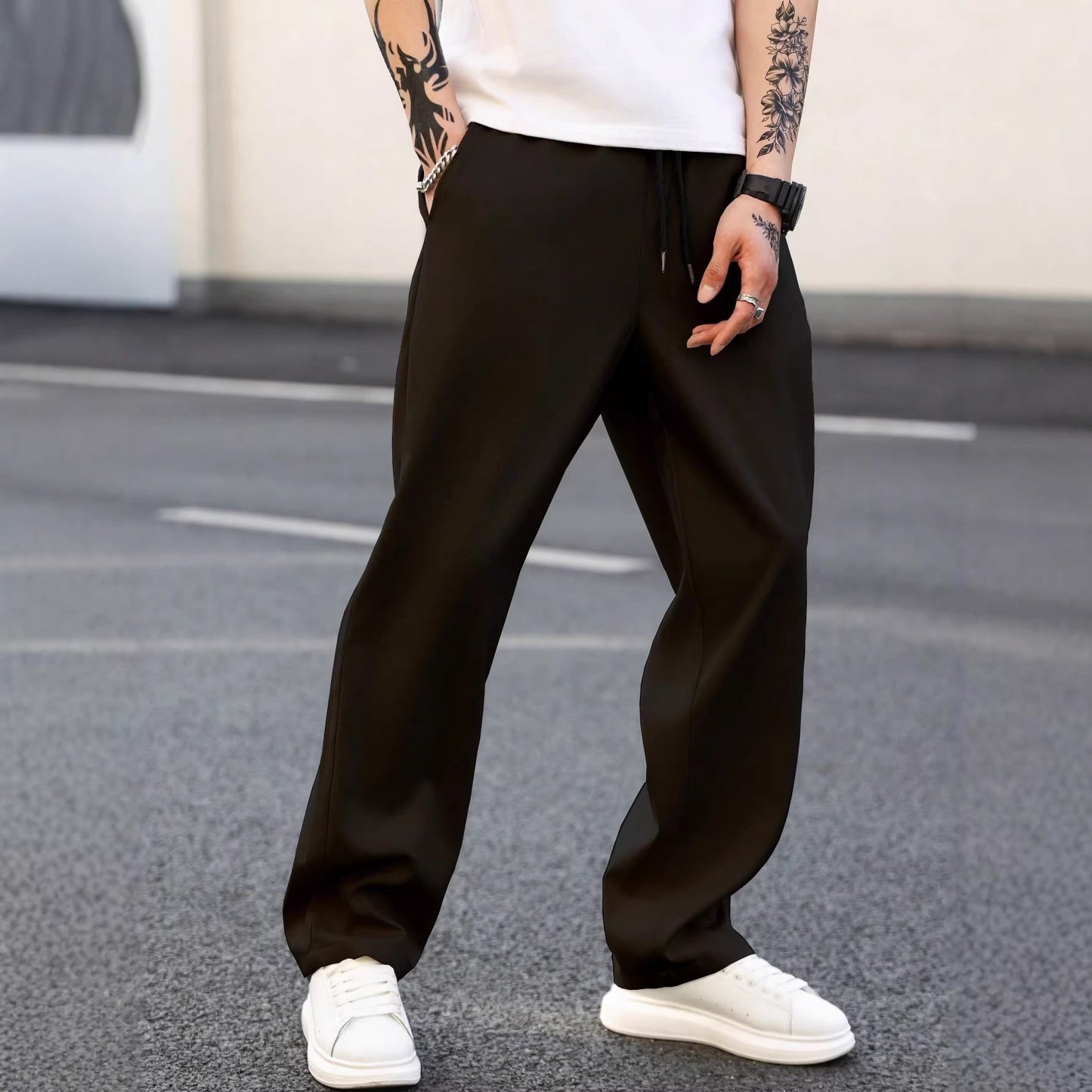 Mens Fashionable Versatile Loose-fit Straight-leg Casual Pants