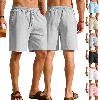 New Summer Style Men's Solid Color Cotton And Linen Shorts, Loose Sports Casual Beach Pants, Men's Cotton And Linen Breathable Shorts