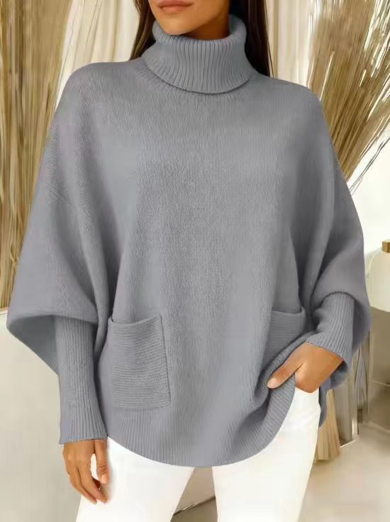 Fashionable Solid-Color Long-Sleeve Turtleneck Sweater For Women