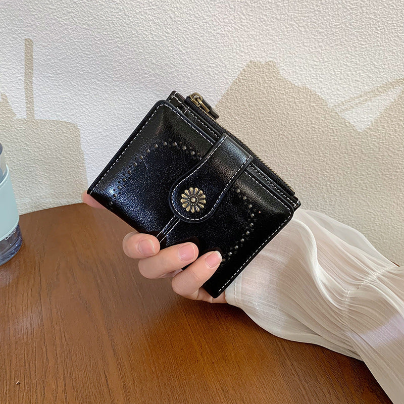 New Womens Oil-leather Wallet Vintage Short Style