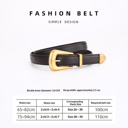 Womens Retro Unisex Fashion Versatile Square-buckle Leather Belt
