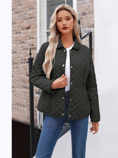 Womens Casual Solid-color Lapel Quilted Jacket