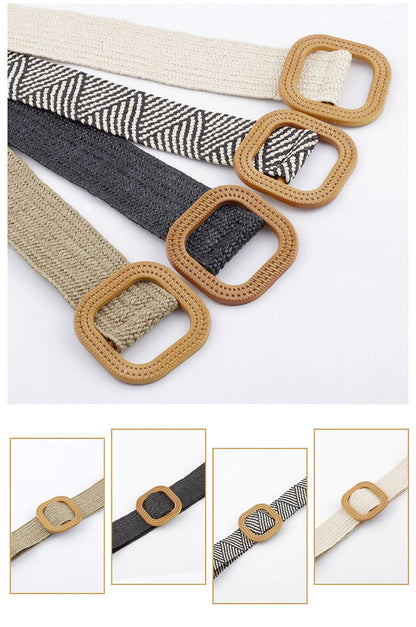 Women's Straw Woven Buckle Belt