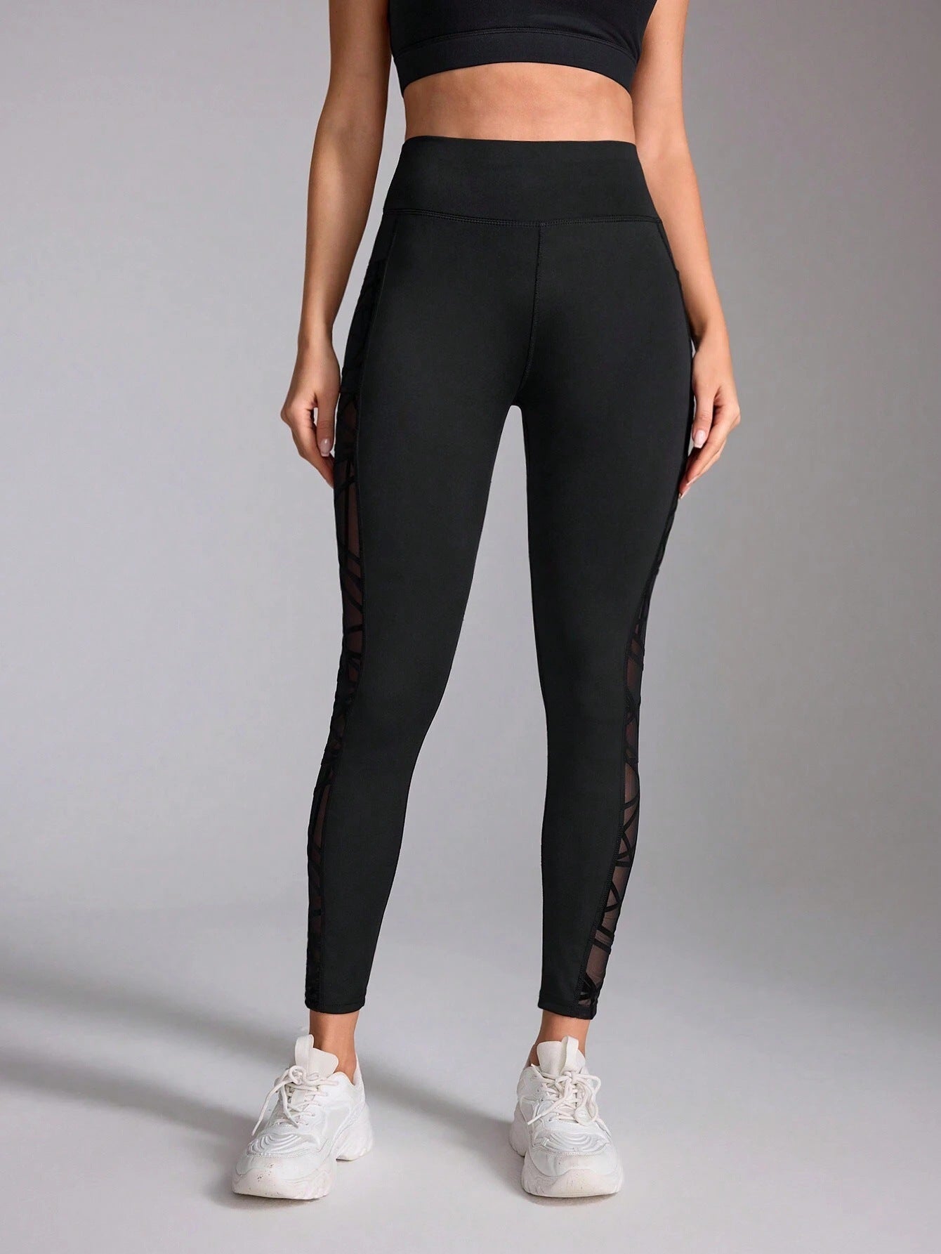 Cross-border High Waist Contrast Color Stitching Running Pants Belly-lifting Yoga Clothing Fitness Sports Naked Feeling Tight Leggings