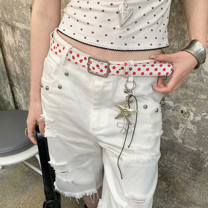 Womens American-style Red Crocodile-pattern Polka-dot Belt