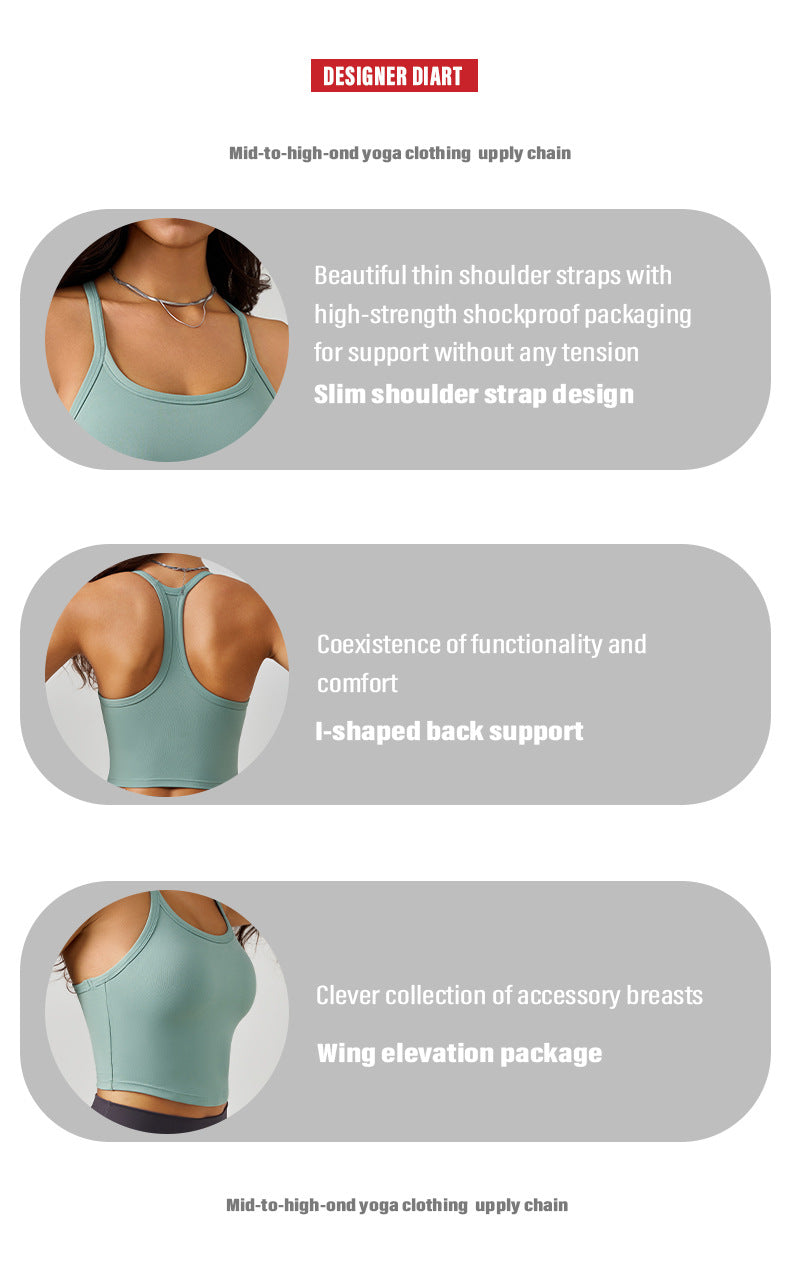Women's Sports Bra With Thin Shoulder Straps, Integrated Chest Pads, Racerback Camisole Fitness Tank Top