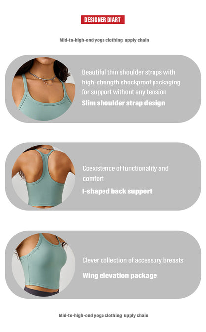 Women's Sports Bra With Thin Shoulder Straps, Integrated Chest Pads, Racerback Camisole Fitness Tank Top