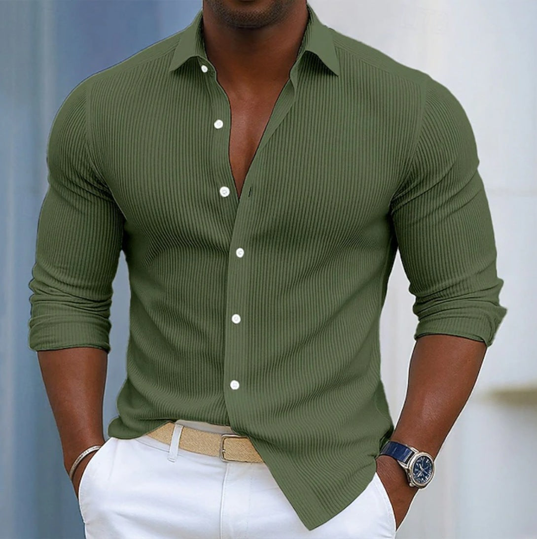 Casual Solid-color Long-sleeve Shirt With A Lapel Collar