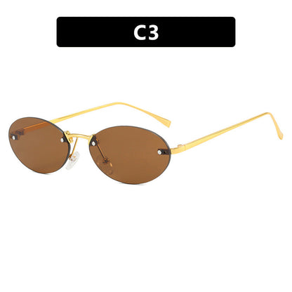 Oval Rimless Sunglasses With Rivets 2024 New Style