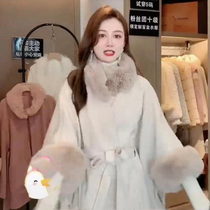 Fur Collar Tie Knitted Cape Women's Wool Plus Size Women's Clothing