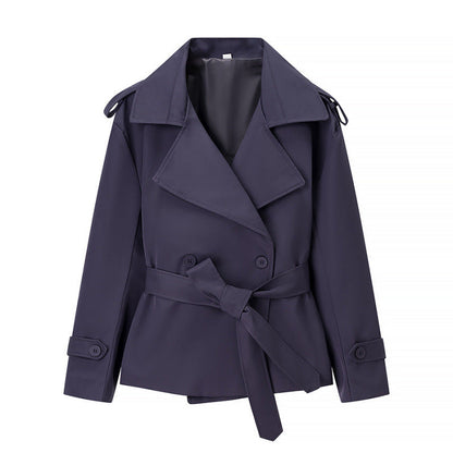 New Za Aliexpress Hot-Selling Cross-Border European And American Style Women's Solid Color Belted Short Jacket Trench Coat