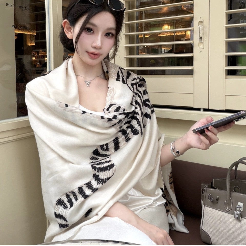 AutumnWinter Cotton-Linen Warm-Keeping Printed Large Shawl