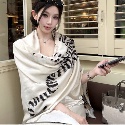 AutumnWinter Cotton-Linen Warm-Keeping Printed Large Shawl