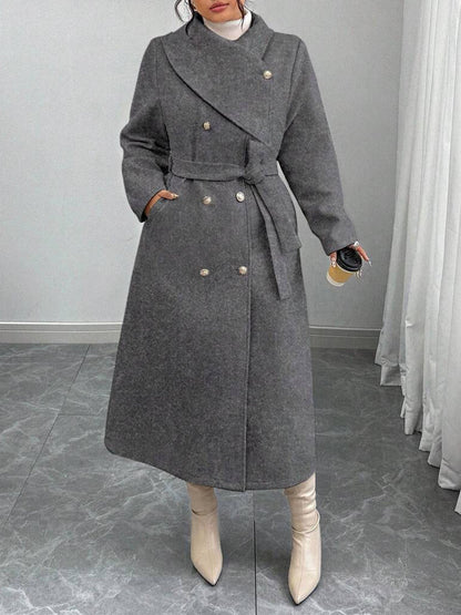New Winter Womens Double-breasted Wool Coat With An Asymmetrical Collar