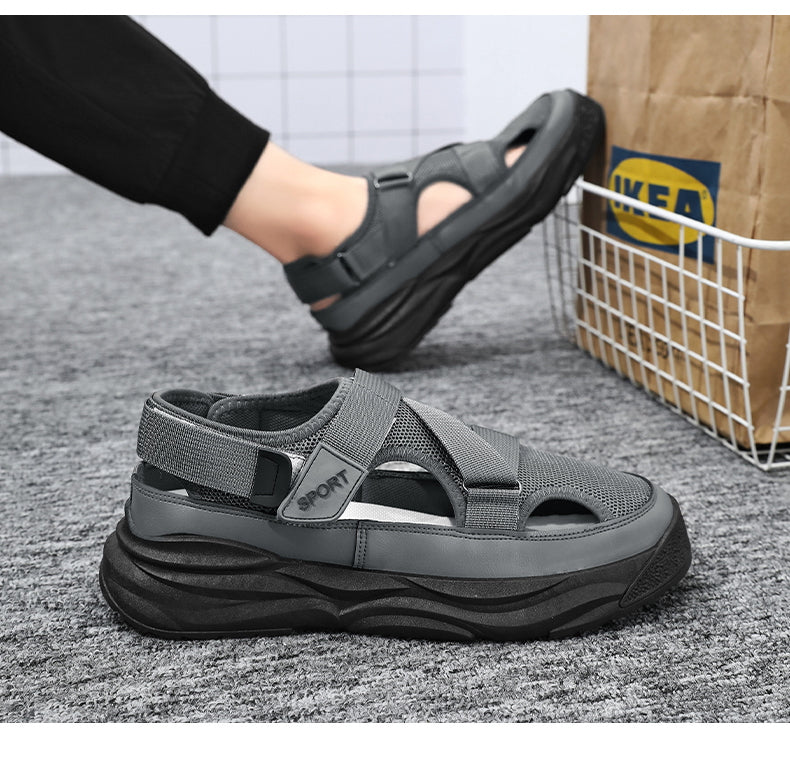 Men's Casual Sandals, Versatile Breathable Trendy Hollow-out Cool Sandals With Hook & Loop Fastener