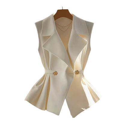 Womens Apricot-colored Waist-cinching Sleeveless Vest