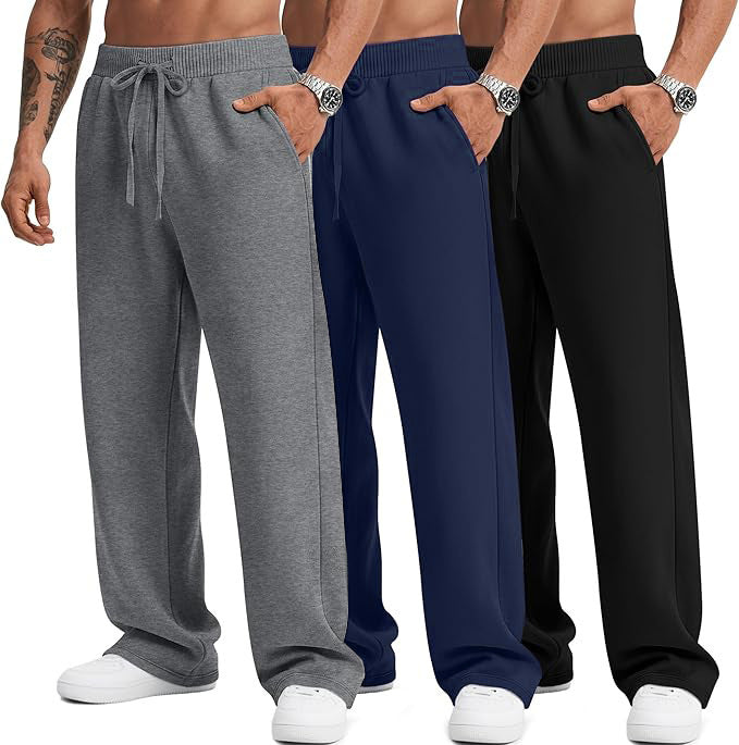 Mens Solid-Color Drawstring Straight-Leg Sweatpants