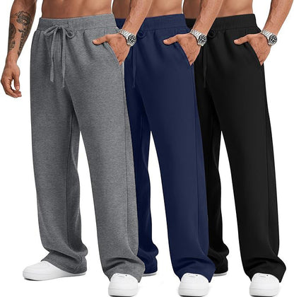 Mens Solid-Color Drawstring Straight-Leg Sweatpants