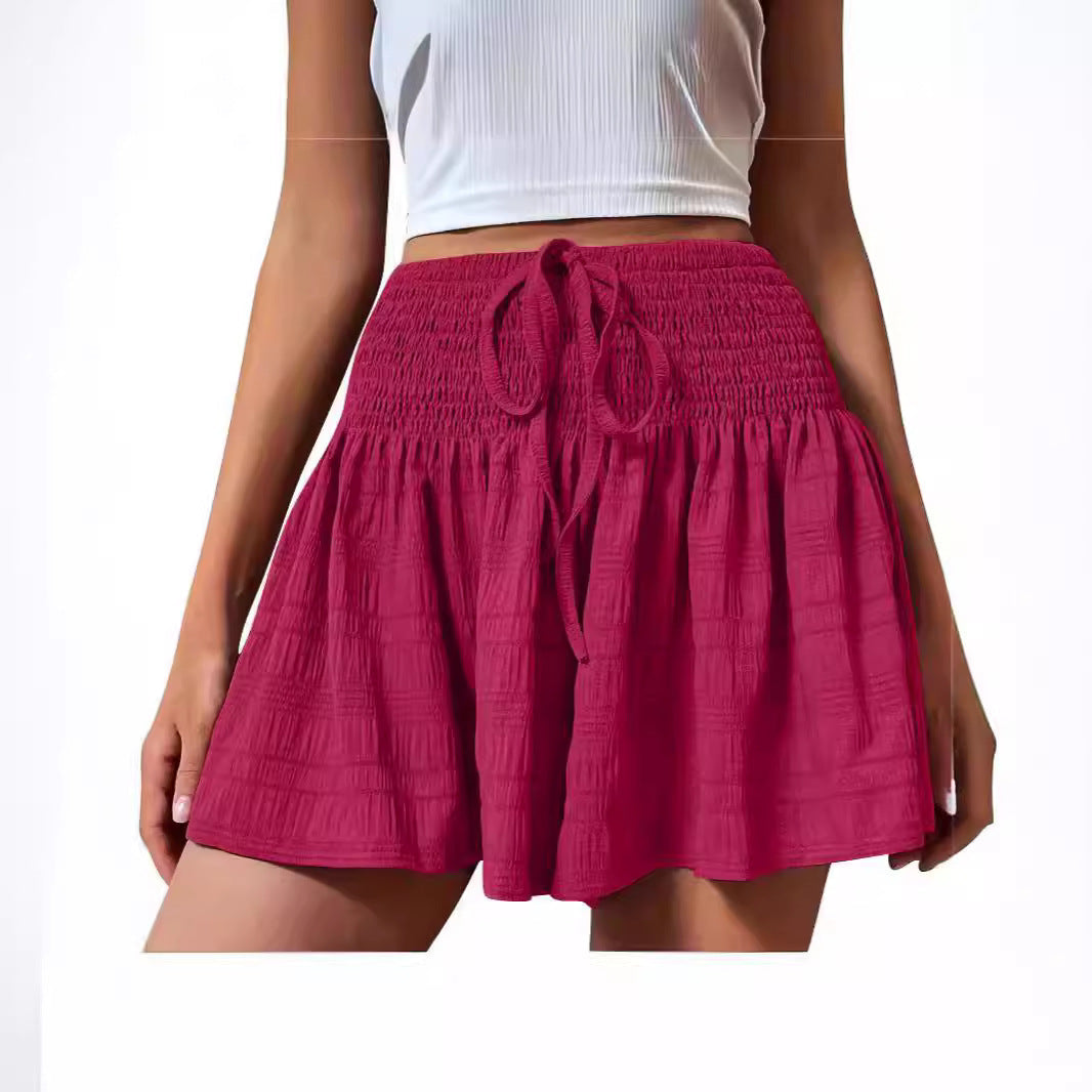 2026 European Style Women S Stretch Waist Short Skirt Casual Pants Summer Fashion Solid Color Drawstring Sports Shorts