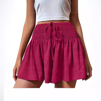 2026 European Style Women S Stretch Waist Short Skirt Casual Pants Summer Fashion Solid Color Drawstring Sports Shorts