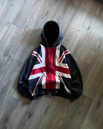 Fashionable Patchwork Hooded Zip-Up Sweatshirt Jacket