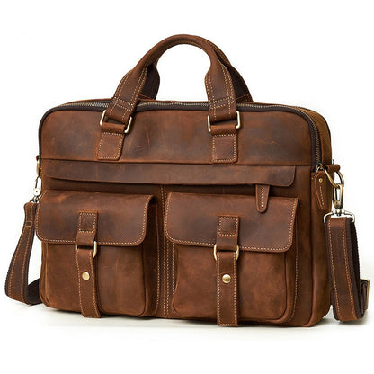 New Vintage Cowhide Men's Handbag Crazy Horse Leather Commuter Computer Bag Genuine Leather High-End Business Briefcase Men's Bag