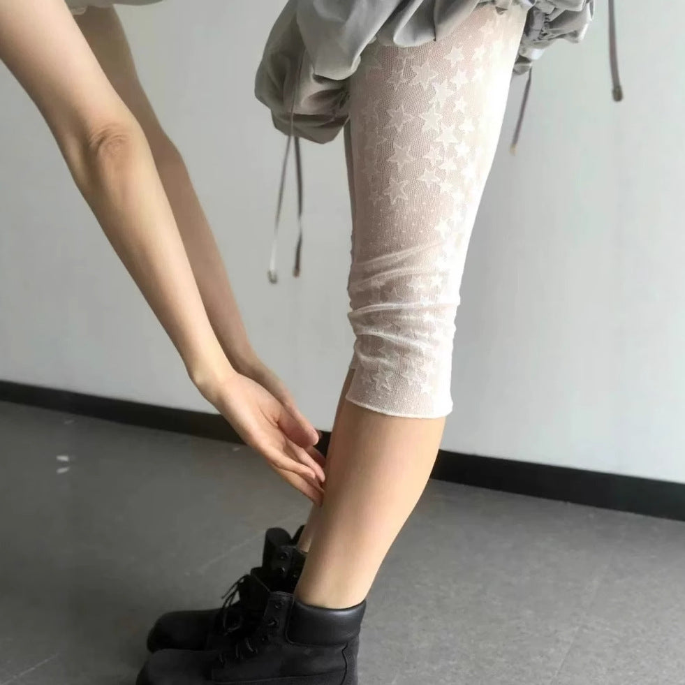 Women's Retro Pentagram Jacquard Lace Stretch Leggings