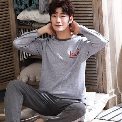 Casual Knitted Long-sleeved Round Neck Pajama Set