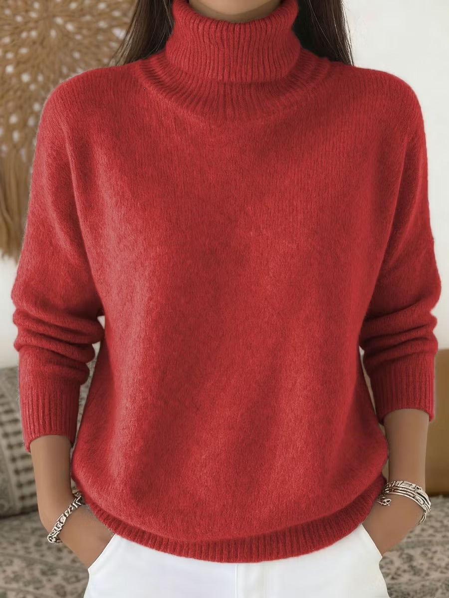 Autumn  Winter New Arrival  Casual Chic Solid Color High-Neck Pullover Knit Sweater