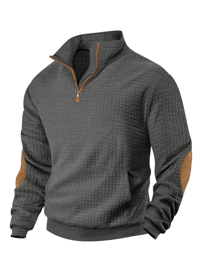 Mens Casual Long-sleeve Hoodie With A Zip-front And Suede Detailing