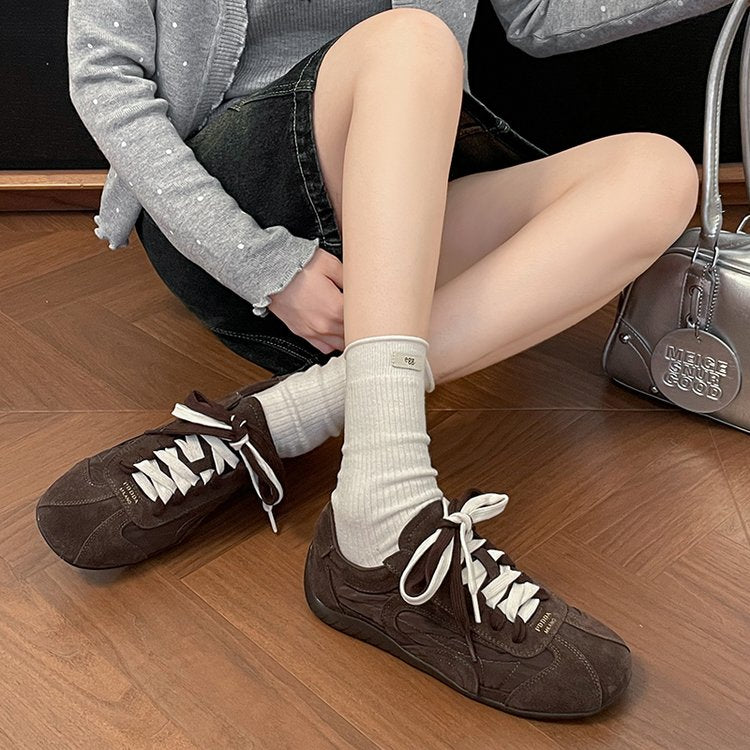 Women's New Retro Suede German Training Shoes Lace Up Casual Sneakers Versatile Comfortable Women Shoes