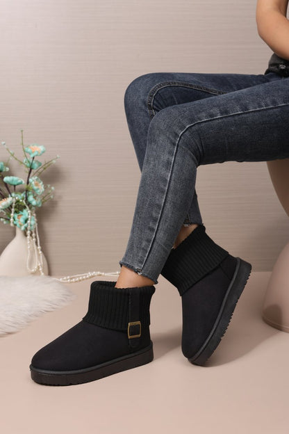 Women's Ankle Snow Boots, New Winter Versatile Trendy Fleece Lined Thick Warm Knit Cuff Cotton Boots