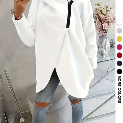 Womens Solid-color Long-sleeve Casual Hooded Sweatshirt