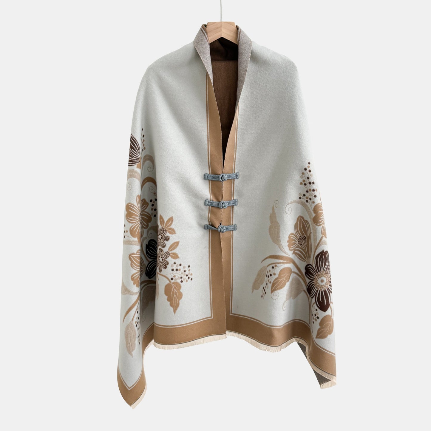 Vintage Knot-button Outerwear Jacquard Shawl