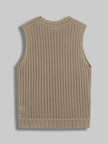 Women Sleeveless Cable Knit Sweater Vest Crew Neck Solid Acrylic Knit Tank Top