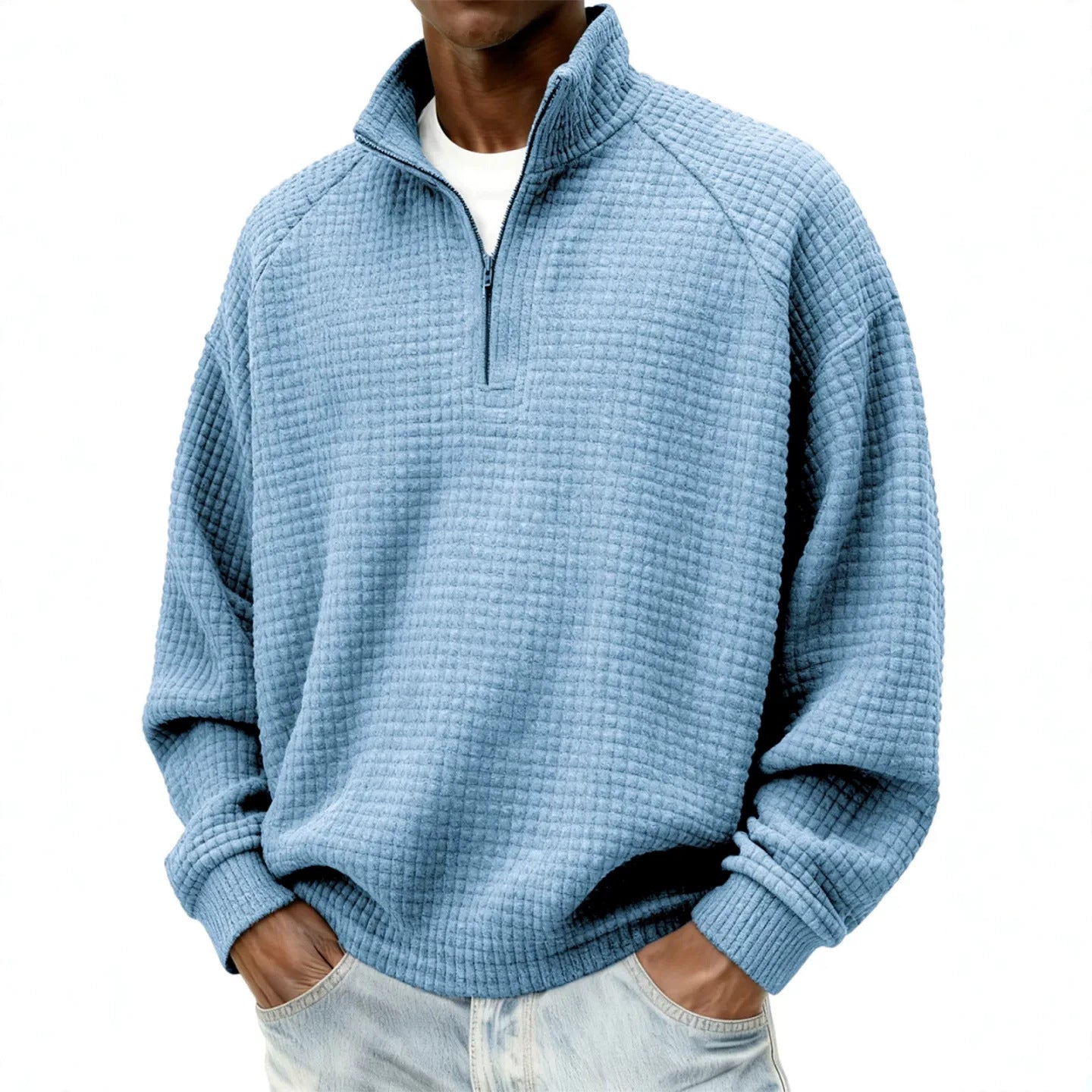 Retro Zipped Small-check Casual Stand-collar Long-sleeve Mens