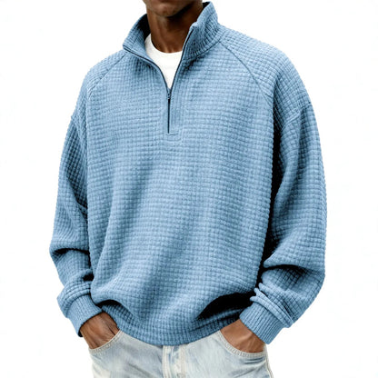 Retro Zipped Small-check Casual Stand-collar Long-sleeve Mens