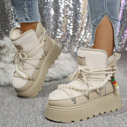 Women's Platform Height-Increasing Suede Snow Boots, New Versatile Plus Size Women's Snow Cotton Boots