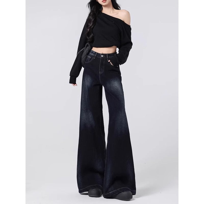 Retro High-end Wide-leg Denim Jeans For Women