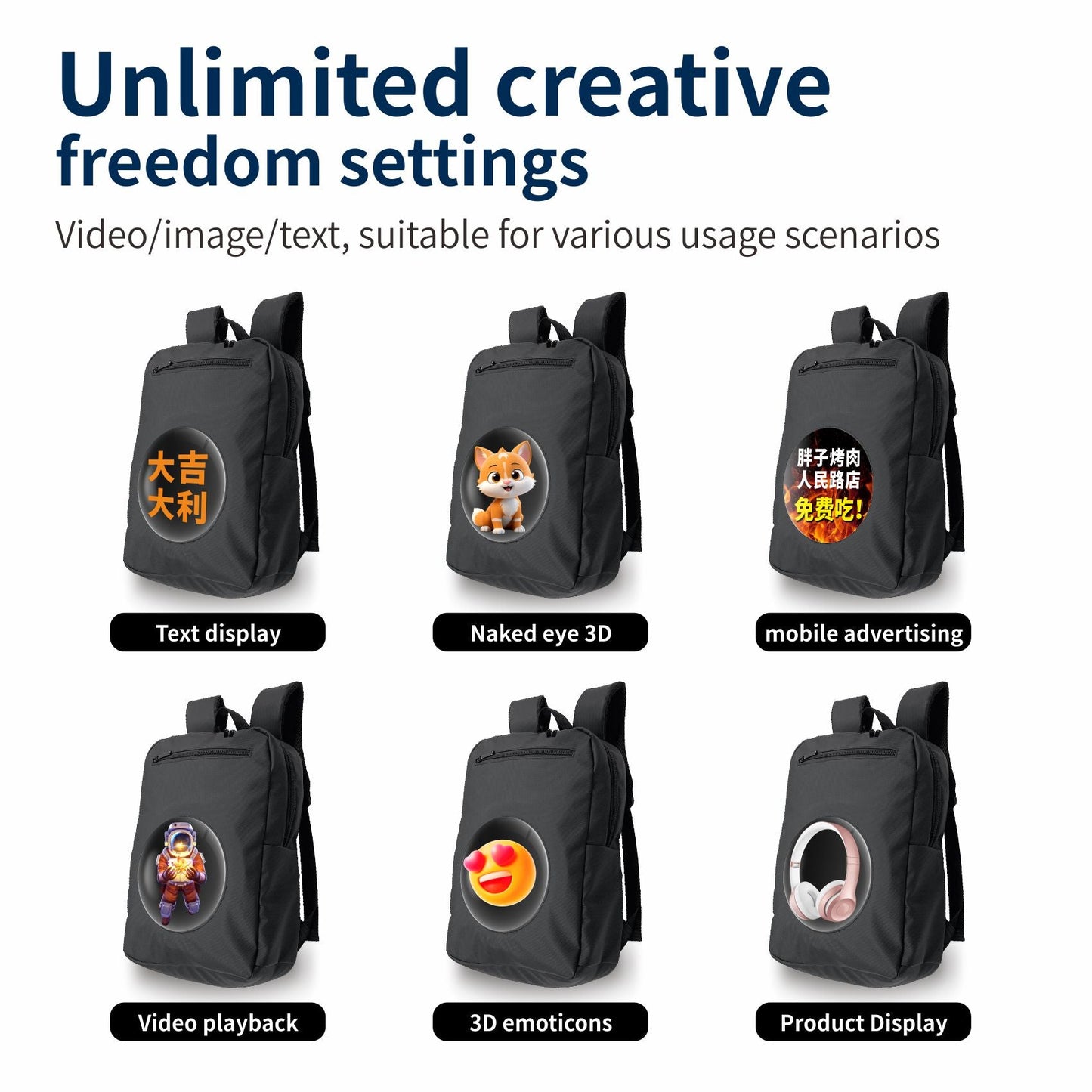 Wiilala Cross-border 3D Holographic Backpack Mobile Outdoor Advertising Display Stereoscopic Projection 3D Holographic Backpack, Supports Content Replacement Via Mobile AppSupports 5V3A Power Bank