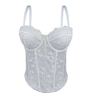 New Cross-border European And American Spice Girls Black Lace Inner Strap High-end Outer Wear Body Shaping Push-up Fishbone Bra
