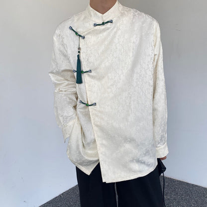 Satin Jacquard Stand-up Collar Long-sleeved Shirt