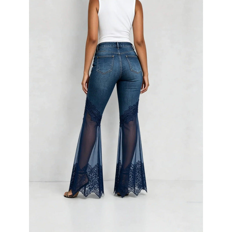 High-waisted Denim Flared Jeans With A Multi-tiered Asymmetrical Hem