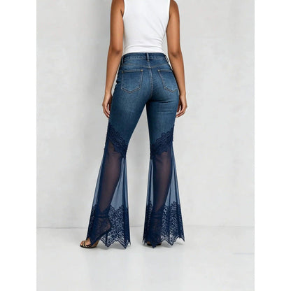High-waisted Denim Flared Jeans With A Multi-tiered Asymmetrical Hem