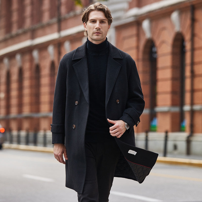 Double Breasted Thickened Mid Length Woolen Windbreaker Jacket