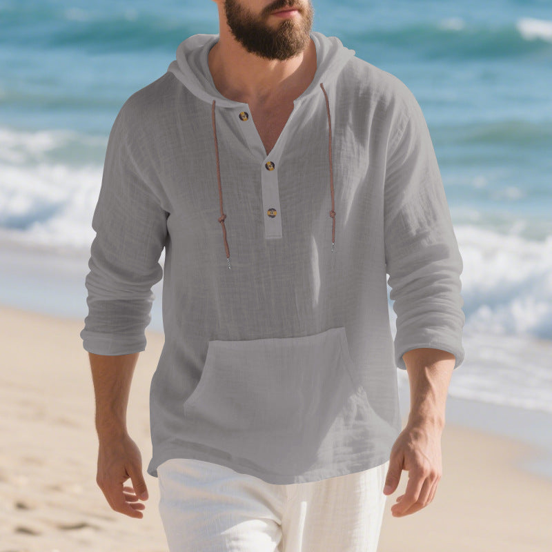 Mens Long-sleeve T-shirt Loose-fitting Casual Minimalist Hoodie